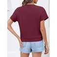 thumbnail image 5 of HOWCOME Womens Short Sleeve Tops Round Neck Cross Hem Cropped Shirts Solid Basic Tee Work Tops Burgundy, Medium, 5 of 6