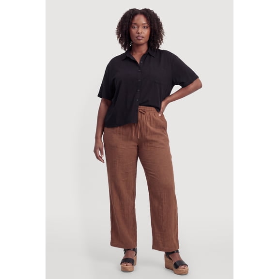 Women's Plus Size Solid Short Sleeve Button Front Shirt