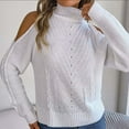 thumbnail image 5 of Sevevn Women's Casual Color Long Sleeved High Neck Off Shoulder Pullover Sweater White S Christmas Gift, 5 of 8