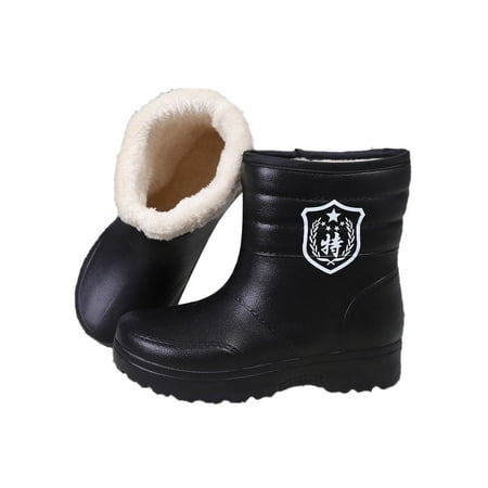 

Frontwalk Mens Rubber Boot Winter Warm Waterproof Booties Plush Lined Rain Boots Garden Outdoor Rainboot Men Lightweight Work Shoes Black 2# 6.5