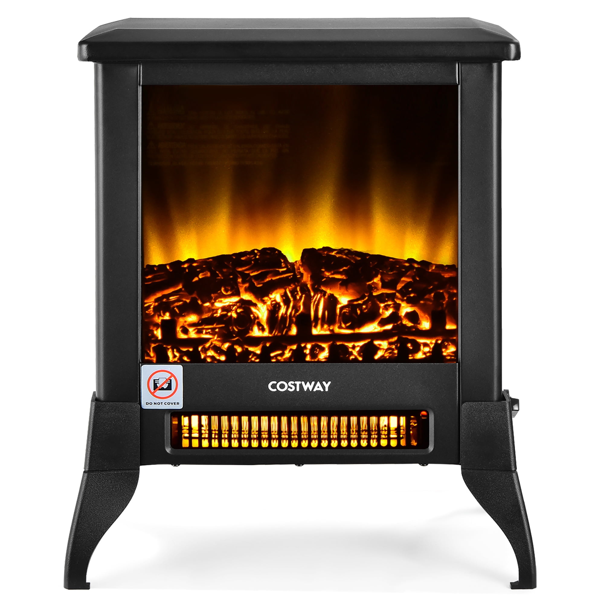 Costway 18''  Electric Fireplace Stove Freestanding Heater W/ Flame Effect 1400W