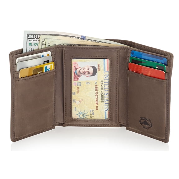 Stealth Mode Trifold Leather Wallet for Men with RFID Blocking (Slate)