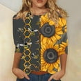 thumbnail image 2 of Tnhcen Women's World Bee Day Print Crewneck 3/4 Sleeve Autumn Casual Shirts - Plus Size Friendly Fashion Tops S-3XL, 2 of 5