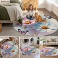 thumbnail image 6 of Round Area Rug 4ft,Vintage White Pink Flowers Washable Carpet Non-Slip Runner Accent Rugs Indoor Floor Mat for Bedroom Living Room Decor,Country Butterflies Floral Art, 6 of 9