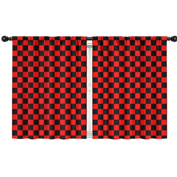 Blackout Kids Curtains,Black and Red Checkered Childrens Insulated Curtains Set Of 2,Bedroom Essentials,Toddler Room Decor 42"x54"(106x137cm)