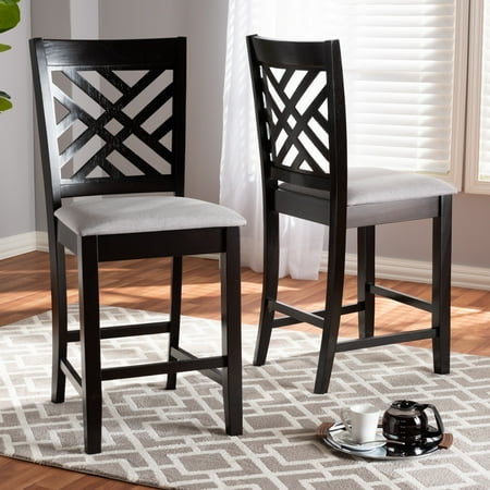 Baxton Studio Caron Modern and Contemporary Gray Fabric Upholstered Espresso Brown Finished Wood Counter Height Pub Chair Set (Set of 2)