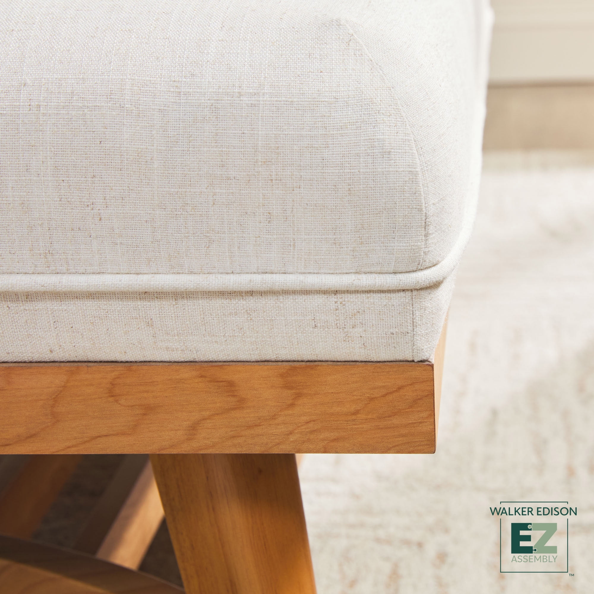 Walker Edison Modern Farmhouse Easy Assembly Linen Large Ottoman, Cream