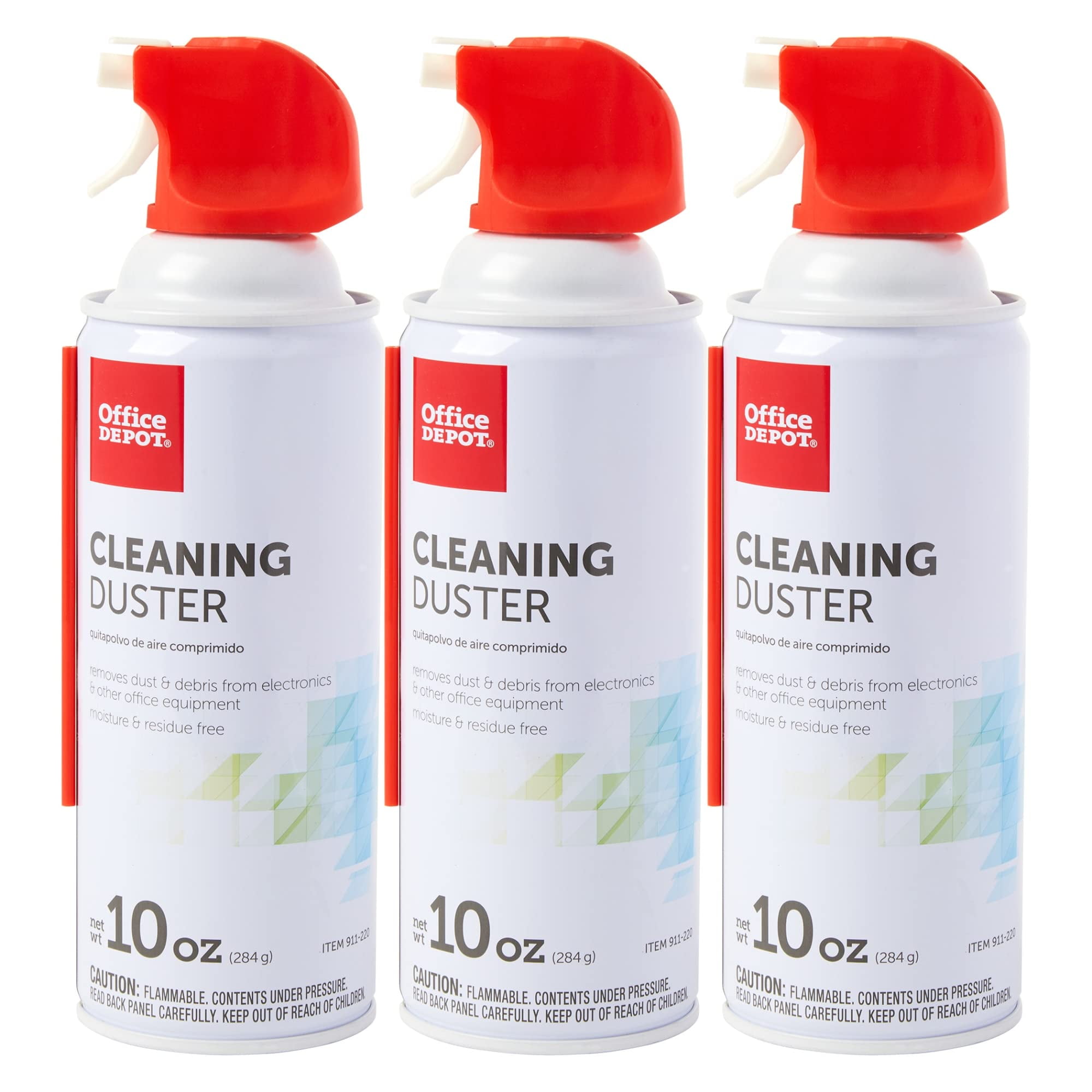 Office Depot Cleaning Duster, 10 Oz Compressed Canned Air for Electronics, Keyboard Cleaner for Computer, Laptop, PC, Printer, Office Equipment, Moisture-Free, Pack of 3