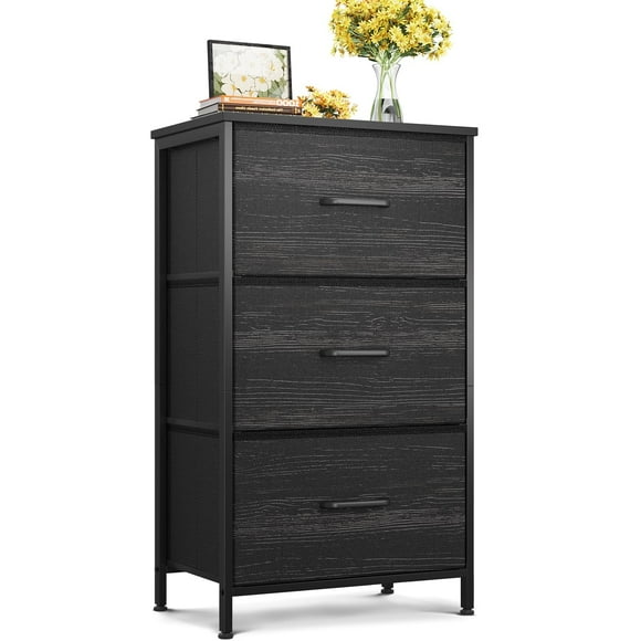 AODK Dresser for Bedroom Nightstand Small Dresser Chest of Drawers End Table for Living Room Closet Dresser with 3 Storage Drawers Organizer Clothes Charcoal Black