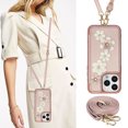 thumbnail image 3 of for iPhone 13 Pro 6.1-inch Crossbody Wallet Case, Women Flip Cover Flower Design PU Leather Kickstand Card Holder Slots Wrist Strap Lanyard Purse Phone Case for iPhone 13 Pro, Rosegold, 3 of 9