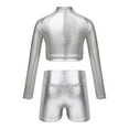 thumbnail image 2 of CHICTRY Girls Shiny Metallic Sports Suit Long Sleeve Crop Top with High Waist Shorts Modern Hip-hop Dance Outfit Set A Silver 14, 2 of 6