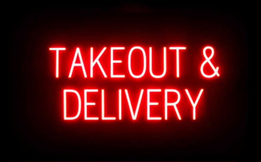 SpellBrite TAKEOUT & DELIVERY LED Sign for Business. 34.2" x 15.0" Red