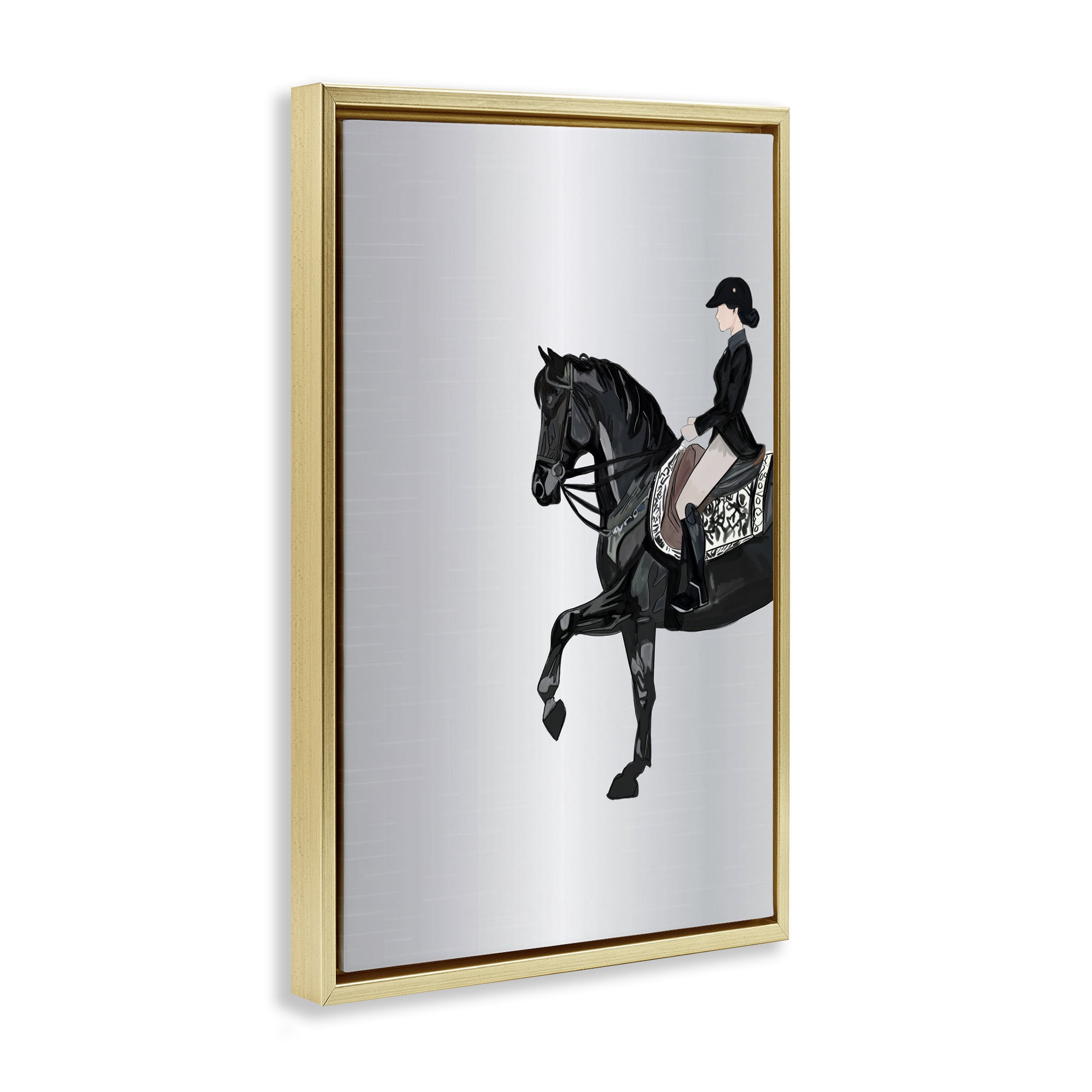 Stupell Industries Silver Rider Jockey Animals & Insects Painting Gold Floater Framed Canvas Art Print Wall Art, 21 x 31