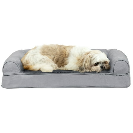 UPC: 0842229106053 | FurHaven Pet Products Plush & Suede Cooling Gel Memory Foam Sofa-Style Pet Bed for Dogs & Cats – Gray Medium
