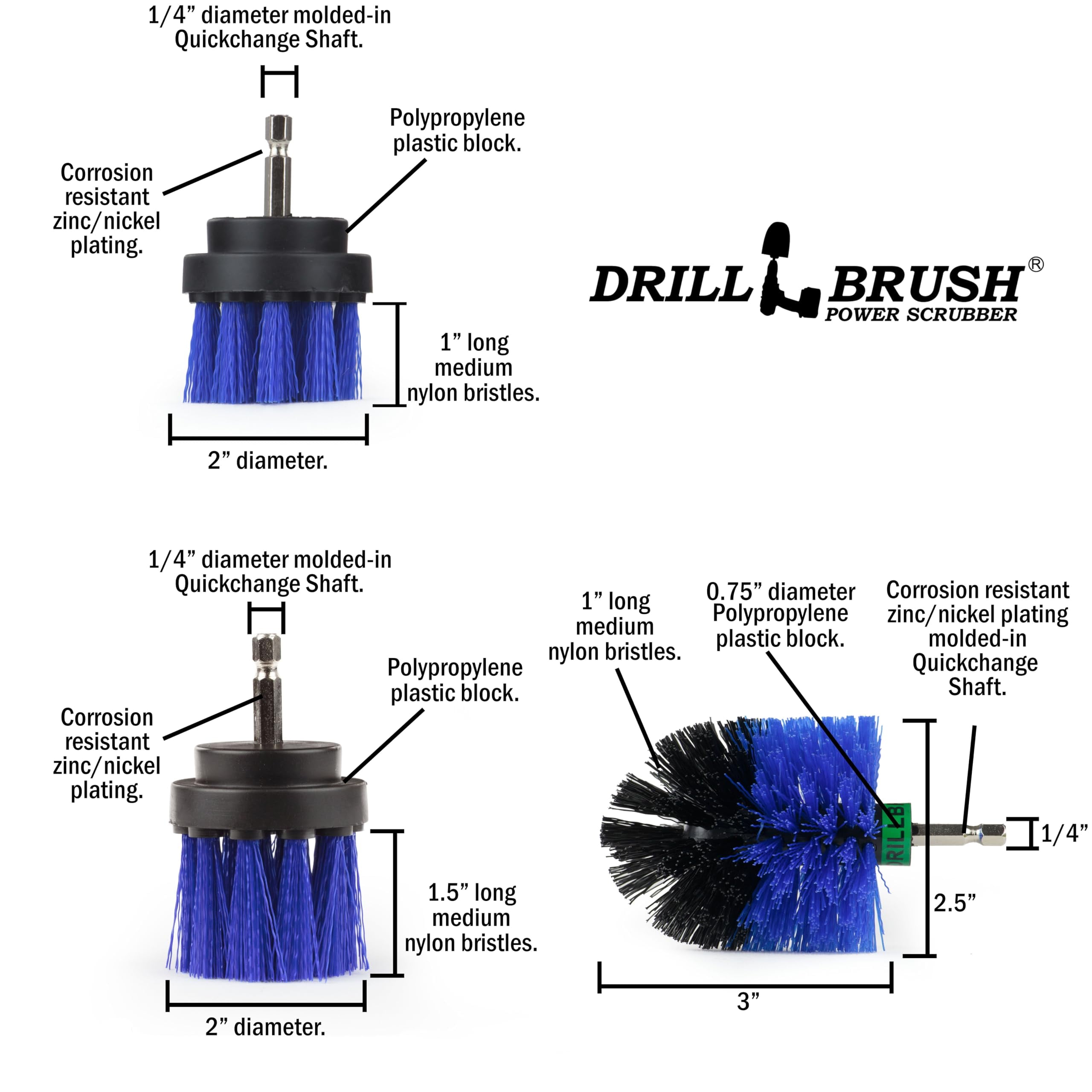 Power Pool Brush for Drill - 6 Piece Pool Tile Cleaning Kit - Boat Cleaning Supplies - Slide Cleaner - Deck Brush - Pond Supplies – Marine Brushes for Boat Hull - Power Drill Parts & Accessories