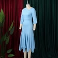 thumbnail image 4 of AURA Plus Size Asymmetrical Neck Bodycon Midi Dress High Waist Fishtail Hem 3 4 Sleeve Elegant Office Dress, 4 of 10