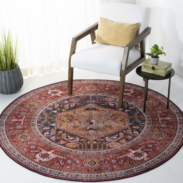 SAFAVIEH Tucson Oriental Machine Washable Area Rug 4' x 4' Round