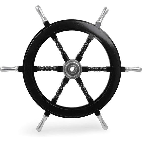 Nagina International Nautical Black Ship Wheel with Chrome Hub & Handles - Pirate Home Decor (36 Inches)