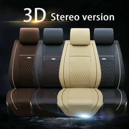Car Seat Cover PU Leather SUV Front & Rear 5-Seats Cushion Full Set Protectors Pad Mat Auto Size With Pillows Full Set Universal Covers Front+Rear+ 4PCS Free Pillows Set-Black