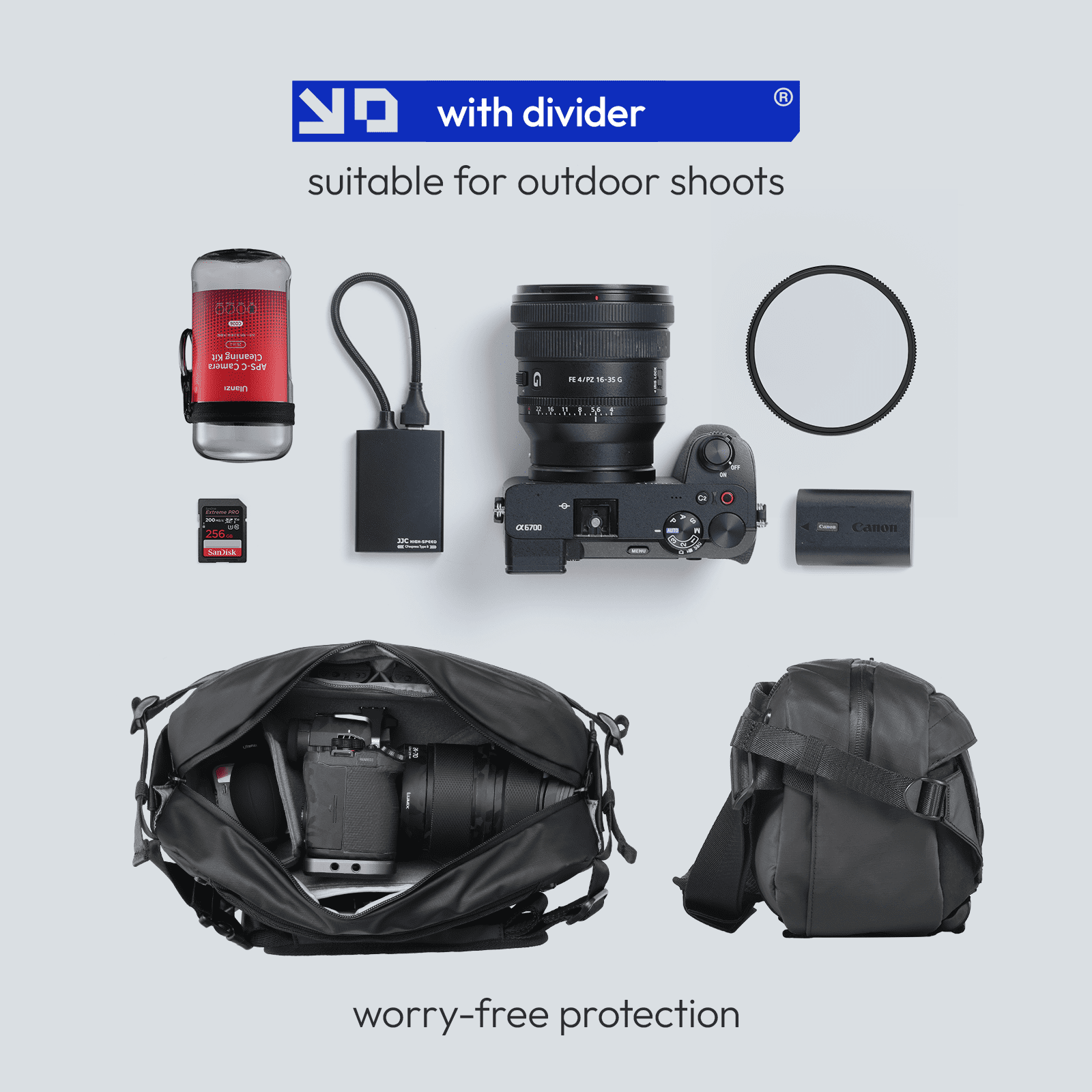 Ulanzi AB02 Outdoor Sling Bag – 9L Crossbody Camera Chest Bag with Weather-Resistant Fabric, AirTag Pocket, Customizable Dividers, and Quick Access Design for Travel, Photography, and Commuting