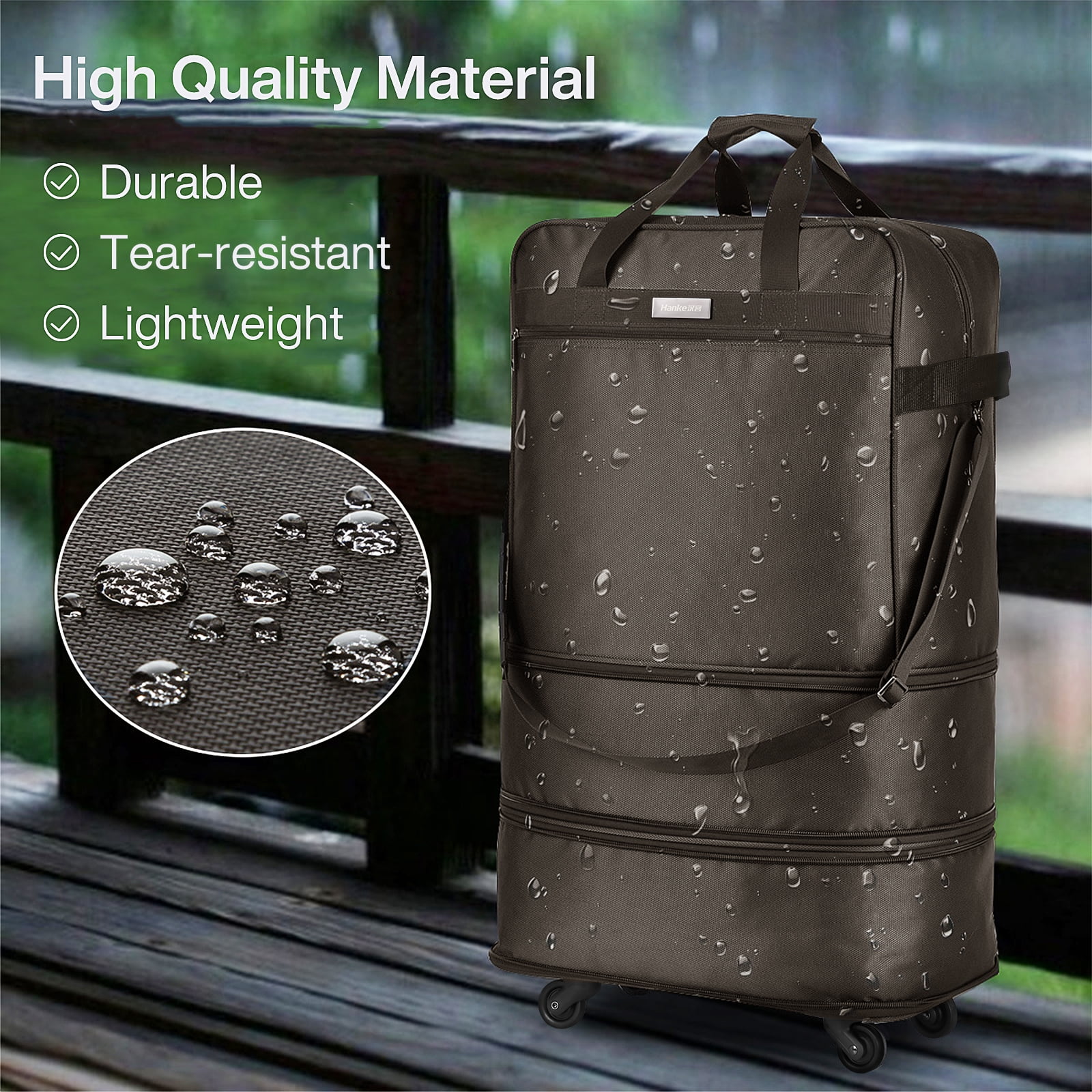 Hanke Suitcases with Wheels Expandable Foldable Luggage Bag Suitcase Collapsible Rolling Travel Bag Duffel Bag for Men Women Lightweight Suitcases,coffee