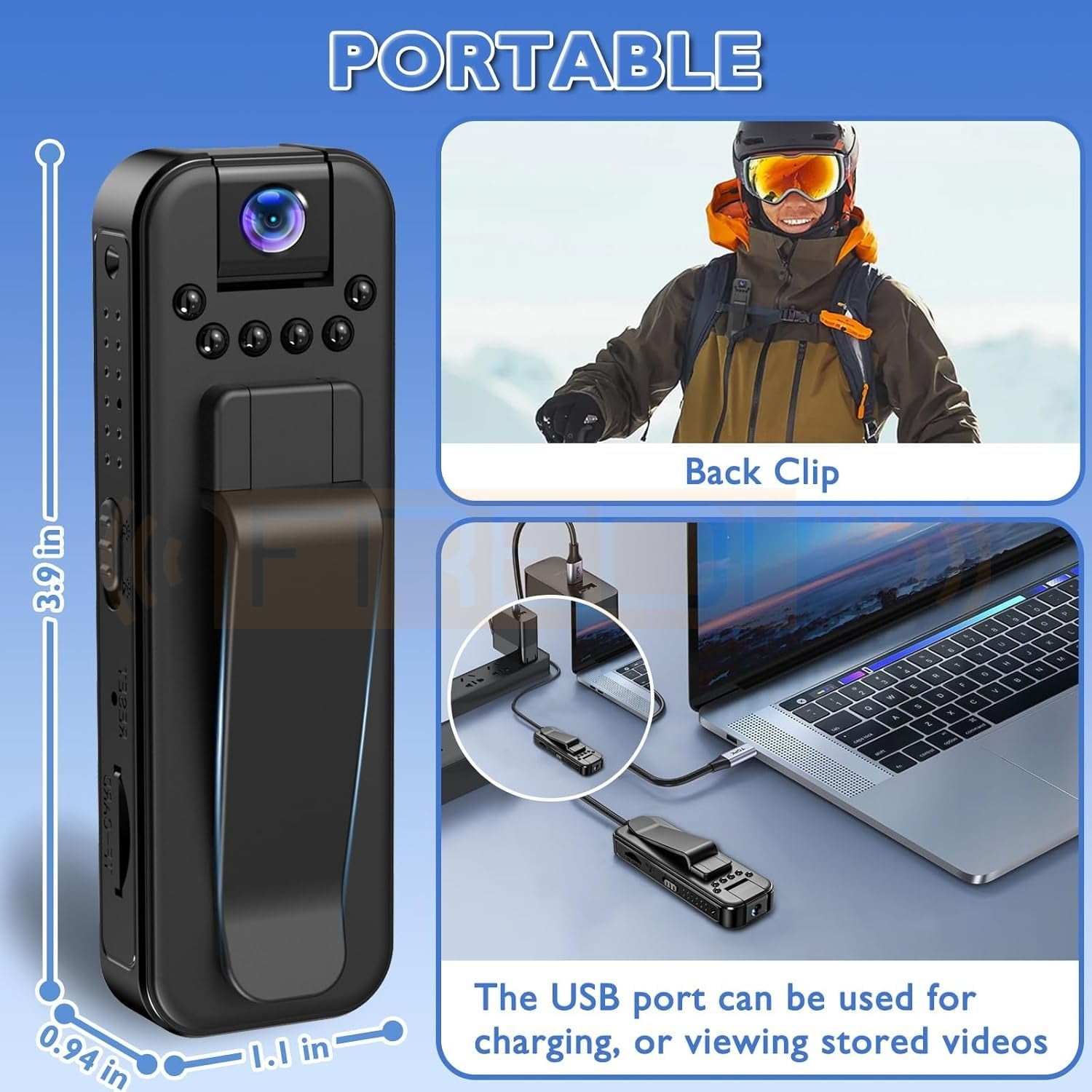 UDH Mini Body Cam, Body Camera with Audio and Video Recording, Action Camera, Clip-On Video Recorder, Small Video Camera Built-in Battery, Invisible Camera Recorder, with Night Vision Function