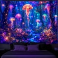 thumbnail image 6 of Simpkeely Blacklight Jellyfish Forest Tapestry, UV Reactive Fantasy Vibrant Neon Art Decor, Glow in the Dark Aquatic Life Wall Hanging Tapestries for Bedroom, Living Room - 51.2" x 59.1", 6 of 7