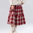 thumbnail image 2 of ASEIDFNSA Girls Plaid Skirt with Elastic High Waist Button Front Tiered Hem and A Line Fit (Red,6-7 Years), 2 of 5