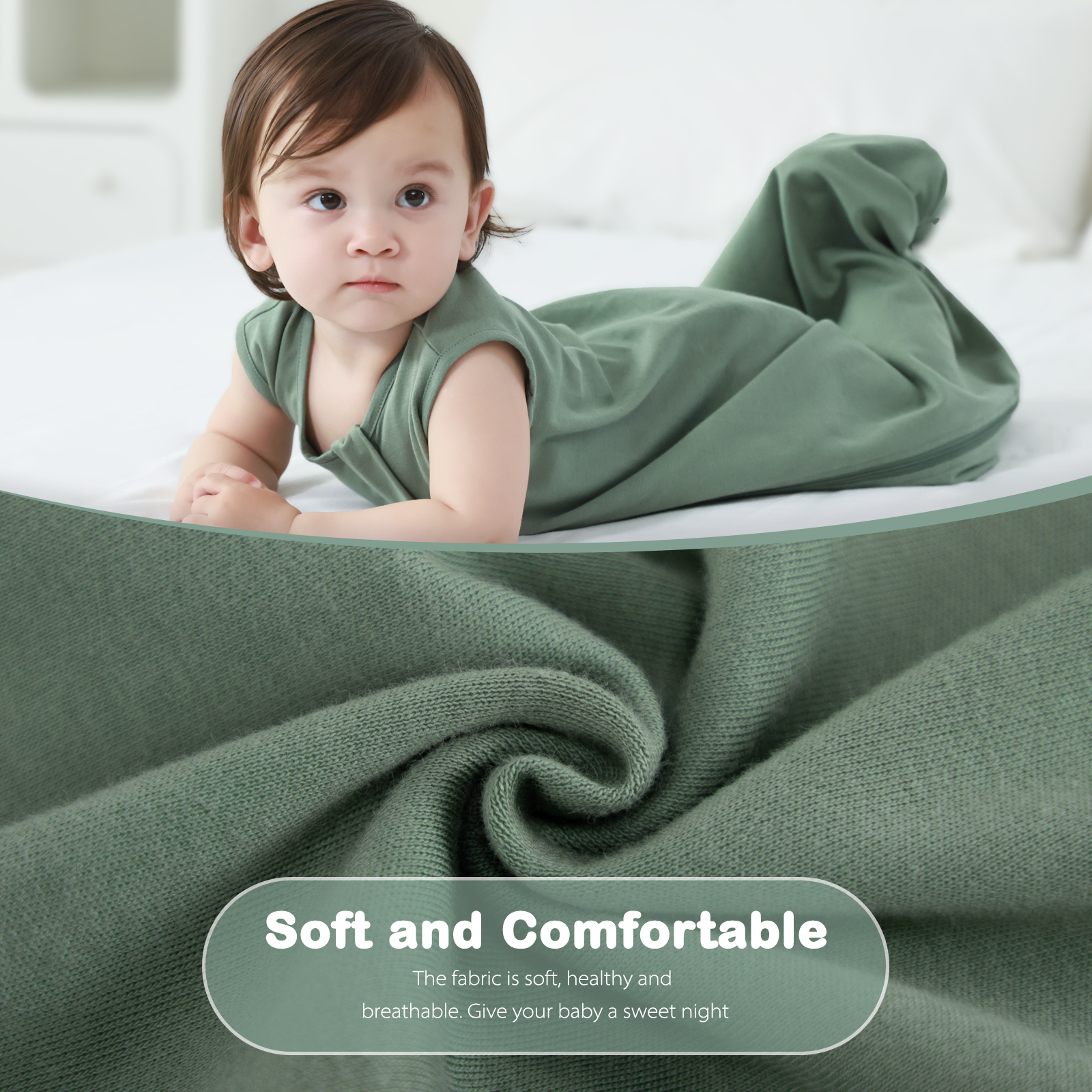 2Pcs Mosebears 0.5 Tog Baby Sleeping Bag - Cotton Summer Sleep Sack for Newborns, Boys & Girls(DarkGreen#Plant,S(0-6 Months))