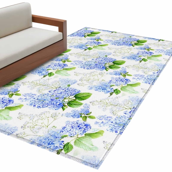 Kitchen Mats for Floor 3x5 Ft, Summer Hydrangeas Non Slip Area Rugs for Kitchen Bedroom Entryway, White Blue Flowers Pastoral Leaves Washable Carpet Runner Rug Floor Mats for Bedroom Home Decor