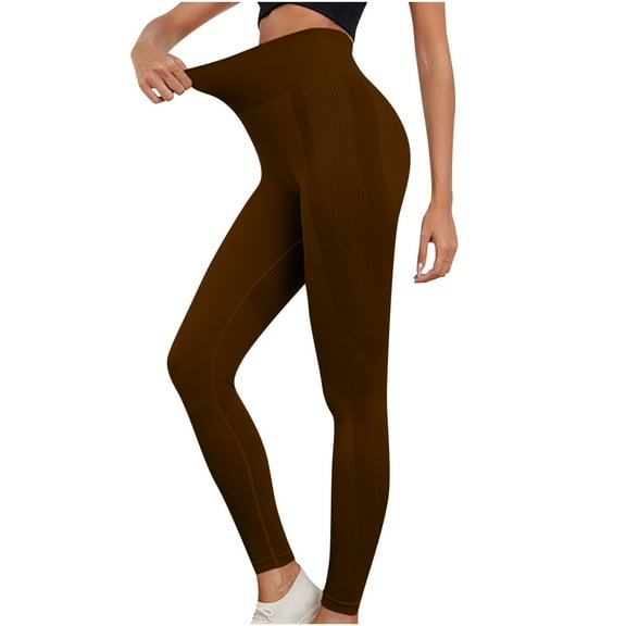 Tuphregyow Women's Lightweight Striped Athletic Leggings Perfect for Yoga, Running, and Casual Fashion Brown L