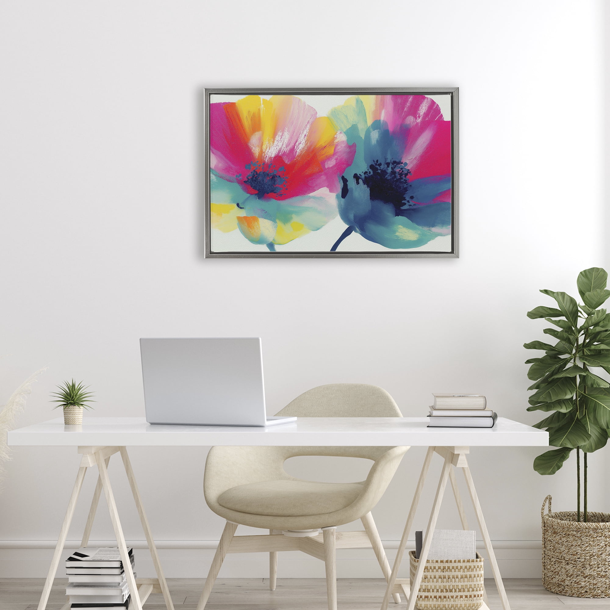 Stupell Industries Two Colorful Poppies Gray Framed Floater Canvas Wall Art, design by Chromatic Storm Studio
