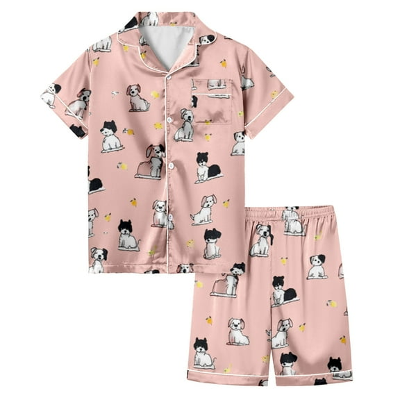 Wdgfv Girls Cute Cartoon Dog Print Pajama Set Short Sleeve Shorts Comfortable Sleepwear Homewear Casual Outfit Toddler To Teen Soft Breathable Fabric Pink 4-5 Years