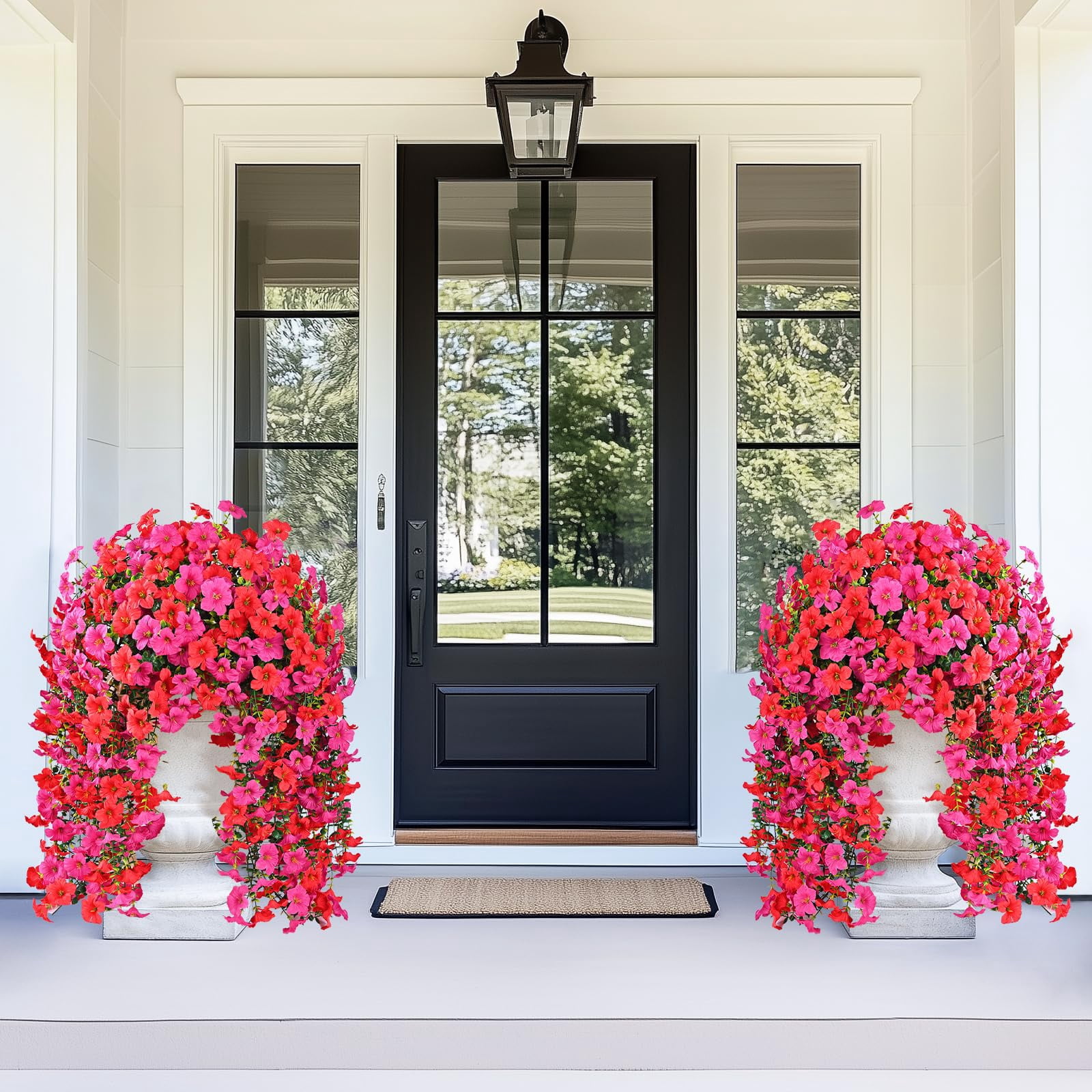 Artificial Flowers for Outdoors, 2 PCS Full UV Resistant Artificial Outdoor Flowers, Large Size Faux Flowers for Outdoor planters Fake Hanging Flowers Plants for Porch, Front Door, Garden