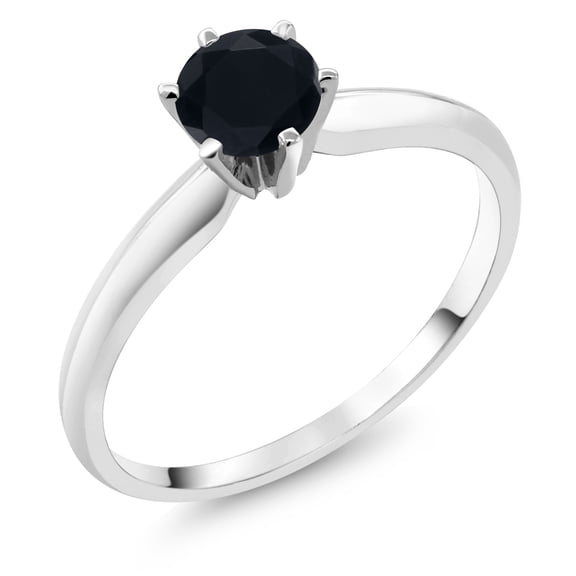 Gem Stone King 18K White Gold Black Onyx Engagement Solitaire Ring for Women (0.48 Cttw, Round 5MM, Gemstone December Birthstone, Size 8)