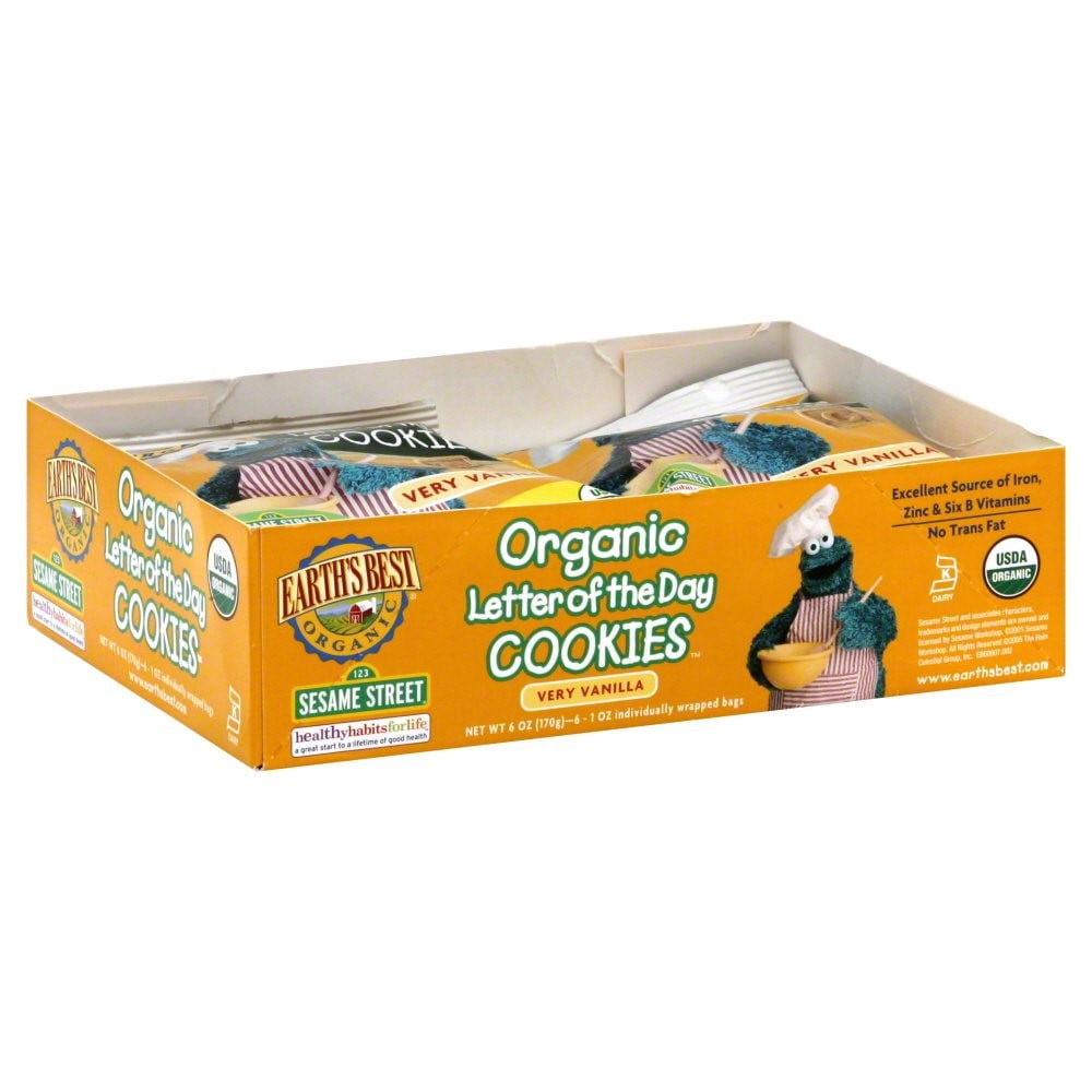 Earth's Best Sesame Street Organic Letter of the Day Cookies, Multipack, Very Vanilla, 6 oz