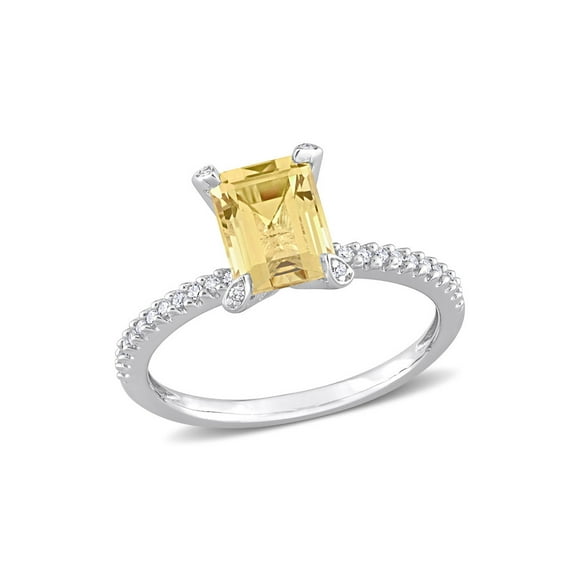 Gem & Harmony 1.50 Carat (Ctw) Citrine Ring in 10K White Gold with Diamonds for Women