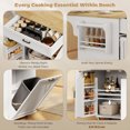thumbnail image 3 of CoSoTower Kitchen Island Cart, Portable Kitchen Island Table with Charging Station, Rubber Wood Drop Leaf, Trash Storage, White, 3 of 7