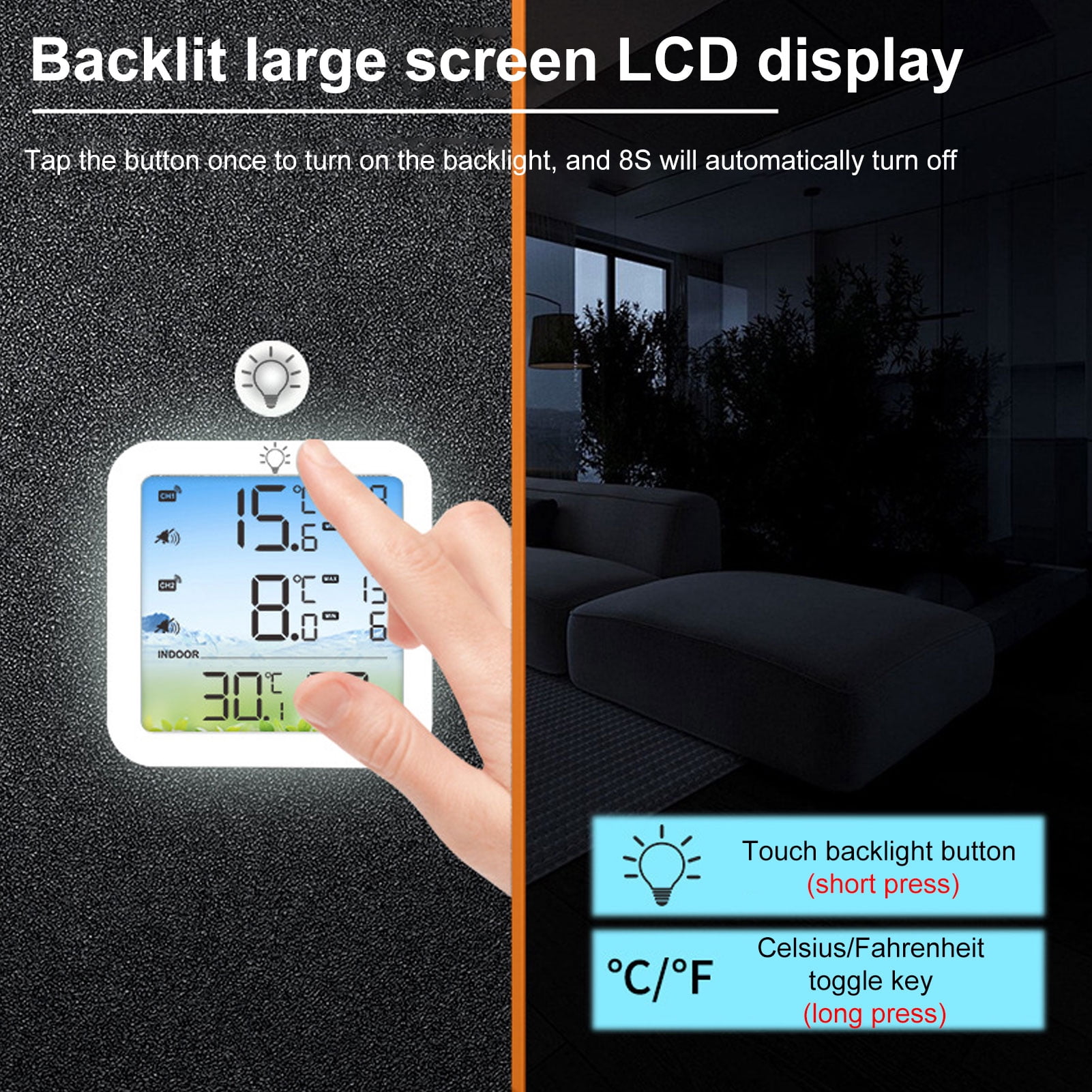 LAZIOEGR Wireless Digital Refrigerator and Freezer Thermometer with 2 Transmitters and Alarm 328ft Range LCD Display