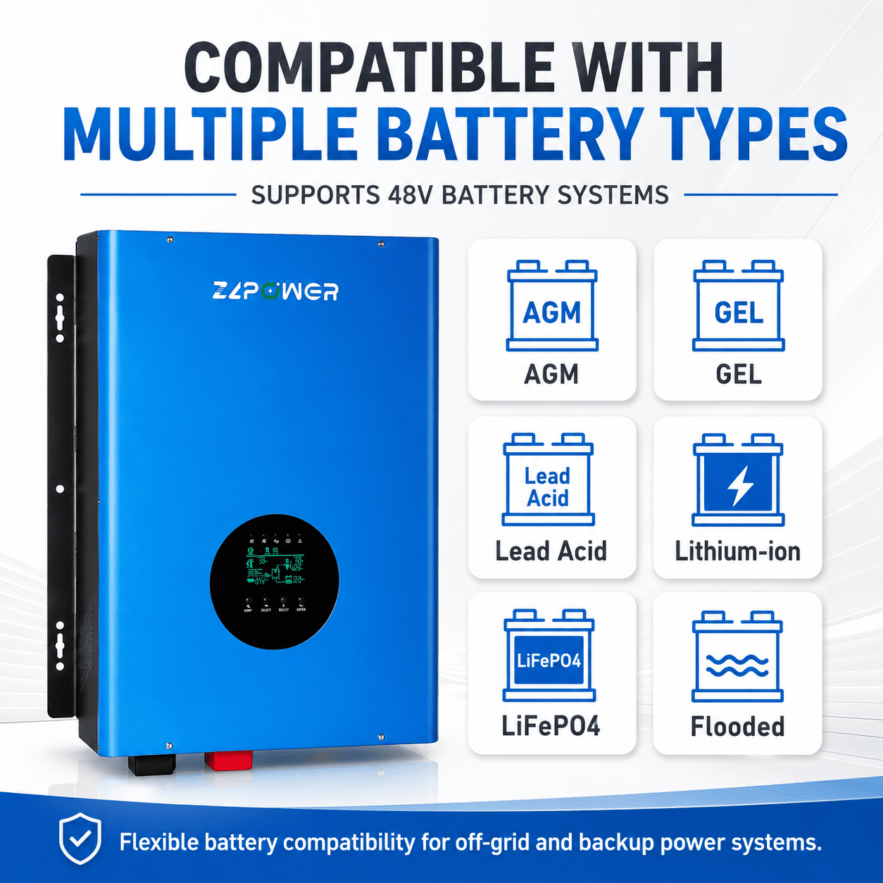 ZLPOWER 10KW 48V Hybrid Solar Inverter Charger - 120/240V Split Phase Pure Sine Wave, UL1741 Certified, 30000W Peak, Dual MPPT, Off-Grid for Home Business & Emergency Backup