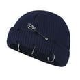 thumbnail image 2 of Hip-hop Slouchy Ripped Knitted Hat Unisex Metal Ring Skull Caps Hat Navy, 2 of 3