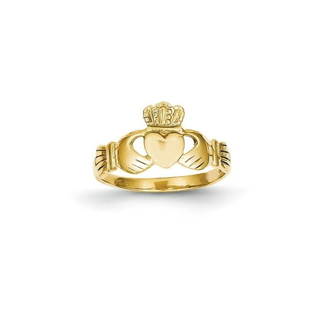 14k Solid Yellow Gold Ring - Solid 14k Yellow Gold Polished Ladie's Claddagh Ring (6mm) - Size 4