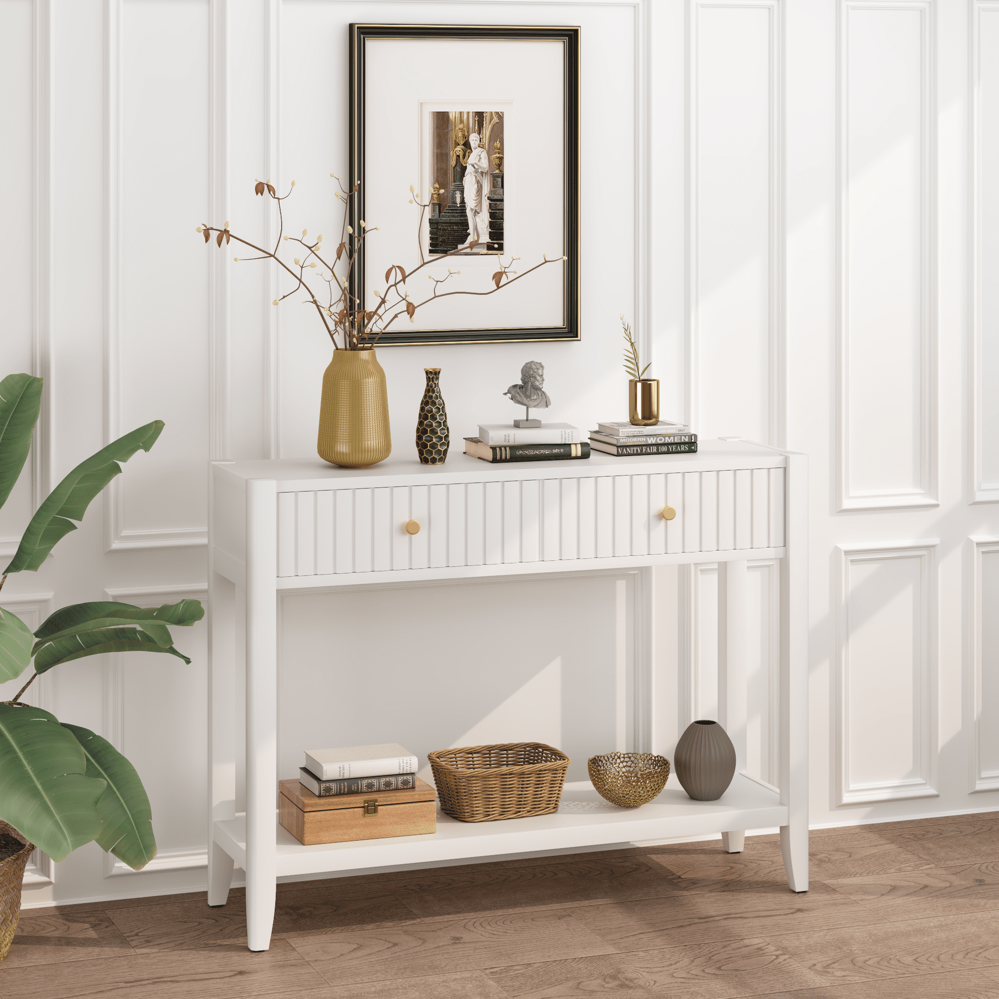 Narrow Console Table with Drawers & Storage Shelf, 29.53" Tall Wood Entryway Sofa Table, Slim Accent Table for Hallway Front Hall Living Room Decor Storage