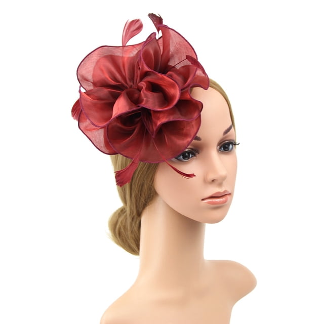 Hat for Women Wedding Flower Cocktail Mesh Feathers Hair Clip Tea Party Headband