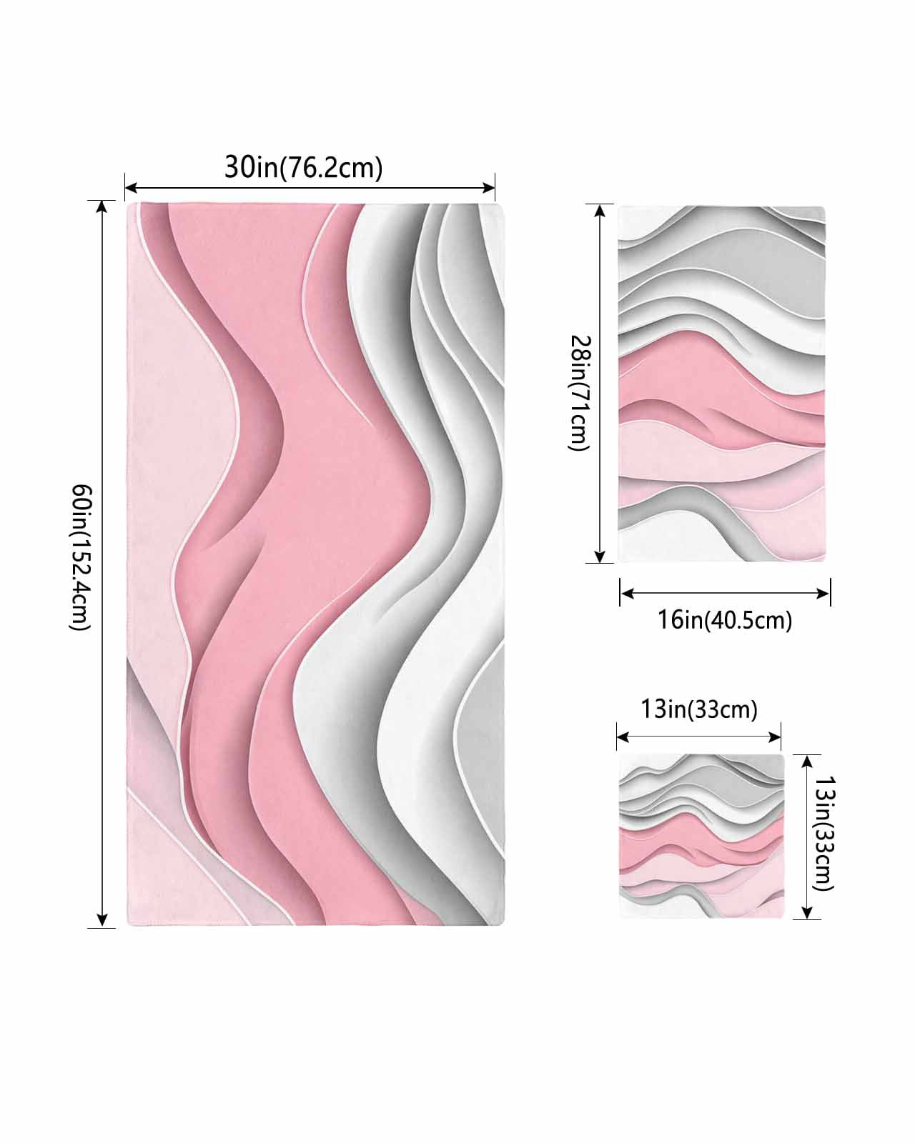 Pink Gray Ombre Towel Set of 3, Soft Microfiber Bath Towels, Hand Towel, Washcloths, Modern Abstract Moire Art Geometric Quick-Dry Absorbent Towels for Bathroom Kitchen Hotel Beach Gym Spa