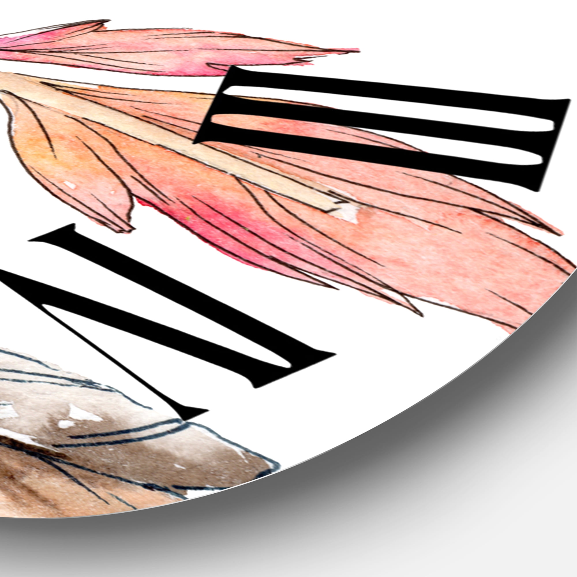 Designart 'Pink Bird Feather From Wing' Bohemian & Eclectic Wall Clock