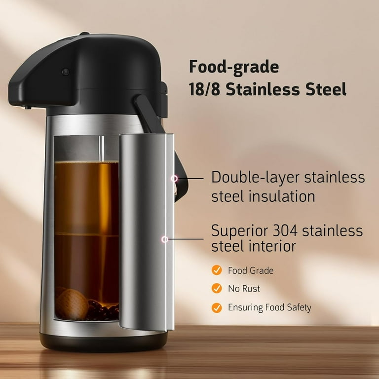 Airpot Coffee Carafe for Keeping Hot - 102 OZ/ 3L Large Coffee Dispenser  with Pump - Insulated Stainless Steel Thermos Urn for Hot Drinks Water Tea  ...
