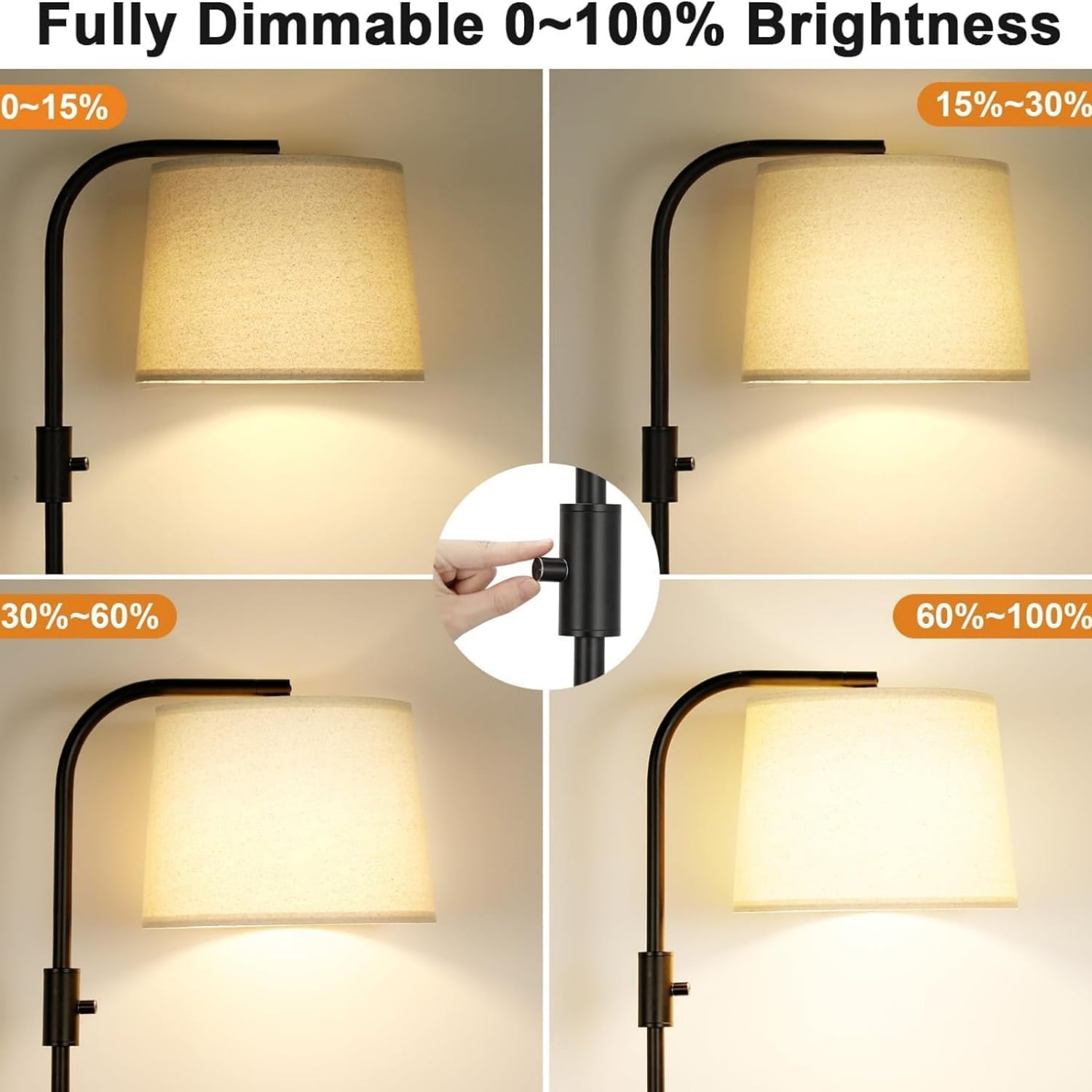 Floor Lamp - Floor Lamps with 9W 𝐋𝐄𝐃 Bulb, Standing Lamps for Living Room with Adjust Head, Modern Standing Tall Light Rotary Switch for Office