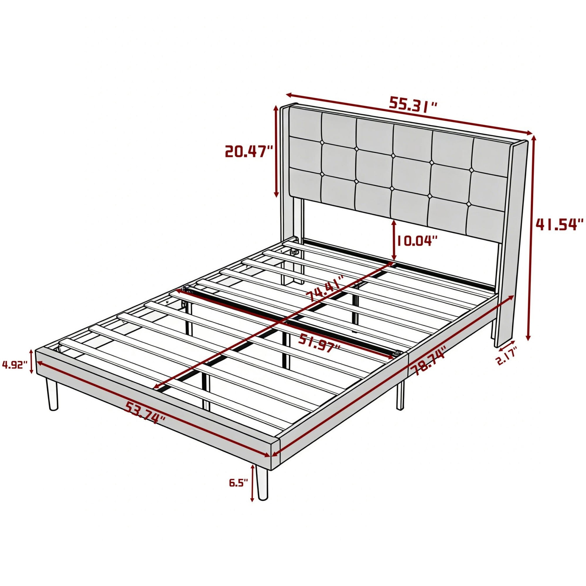 AENKYO Full Size Upholstered Bed Frame with Tufted Headboard & Slat Support, No Box Spring Needed, Dark Gray