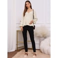thumbnail image 2 of DARING DIVA Women's Maternity Empire Waist Babydoll Lantern Sleeve Blouse S Beige, 2 of 8